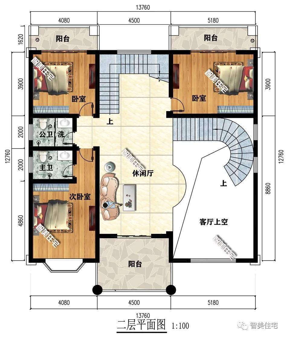 7×12.7米農村別墅,客廳挑空設計,帶旋轉樓梯超豪氣_戶型