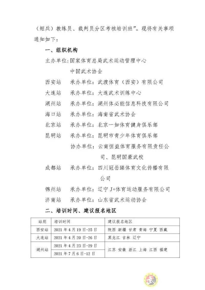 关于举办2021年全国武术兵道短兵教练员裁判员分区考核培训班的通知