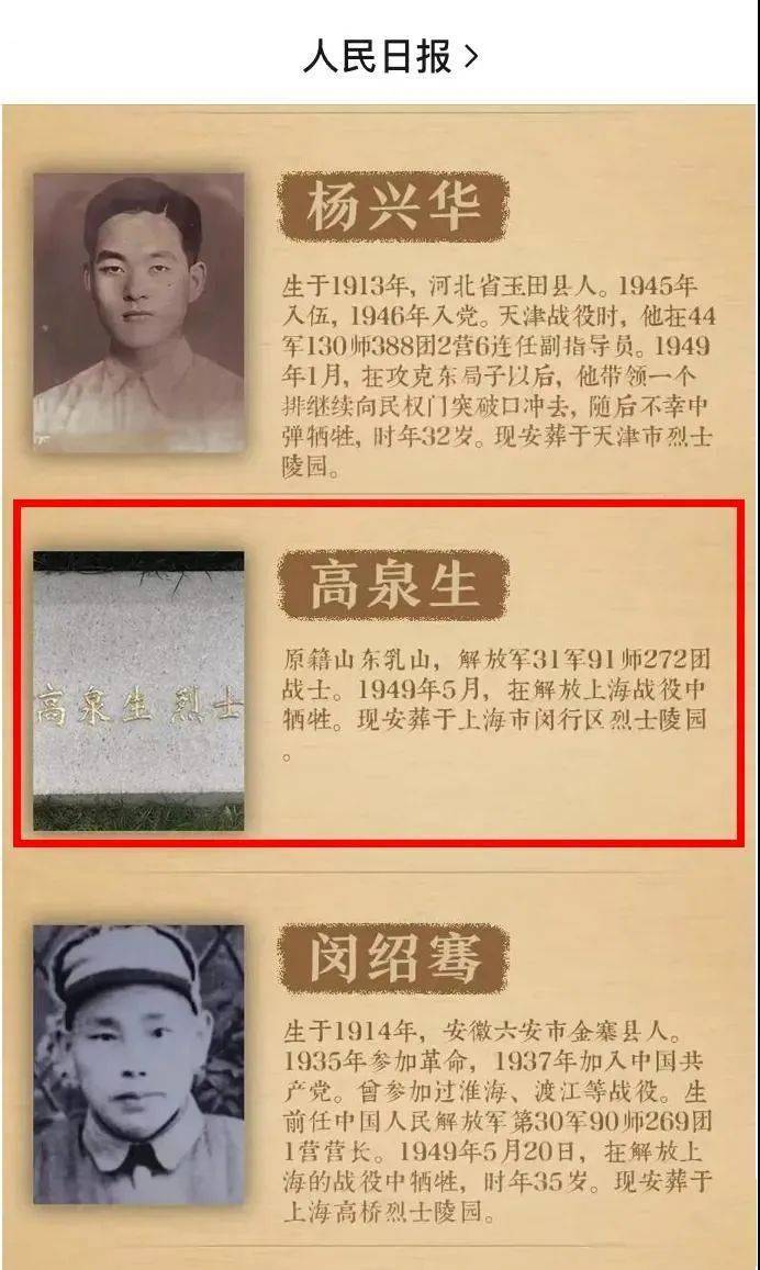 人民日报寻找的乳山籍烈士高泉生找到了