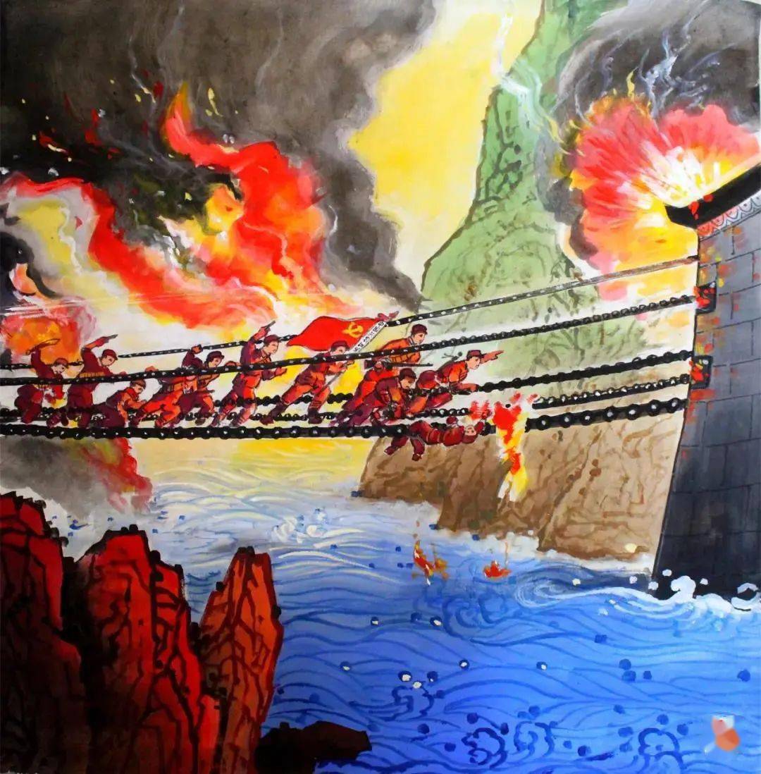 红军过铁索桥的画图片