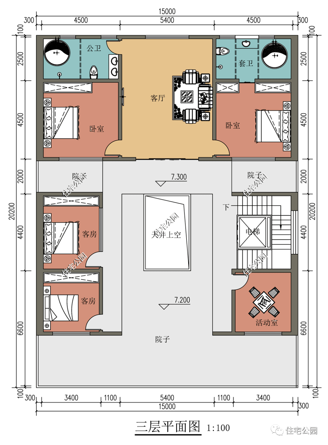 14×20米临街商铺户型,一楼开店赚钱,二楼自住生活