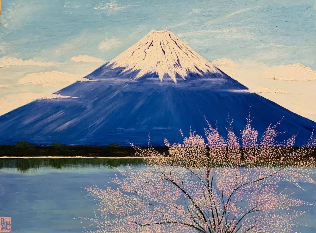 艺术新作 版画作品 富士山樱花图 生活