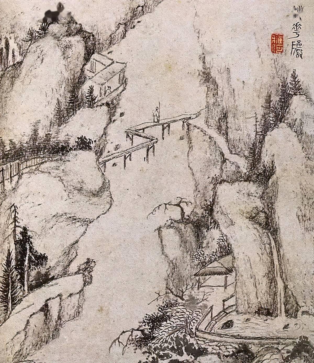 元 戴本孝,枯笔山水,意境清幽