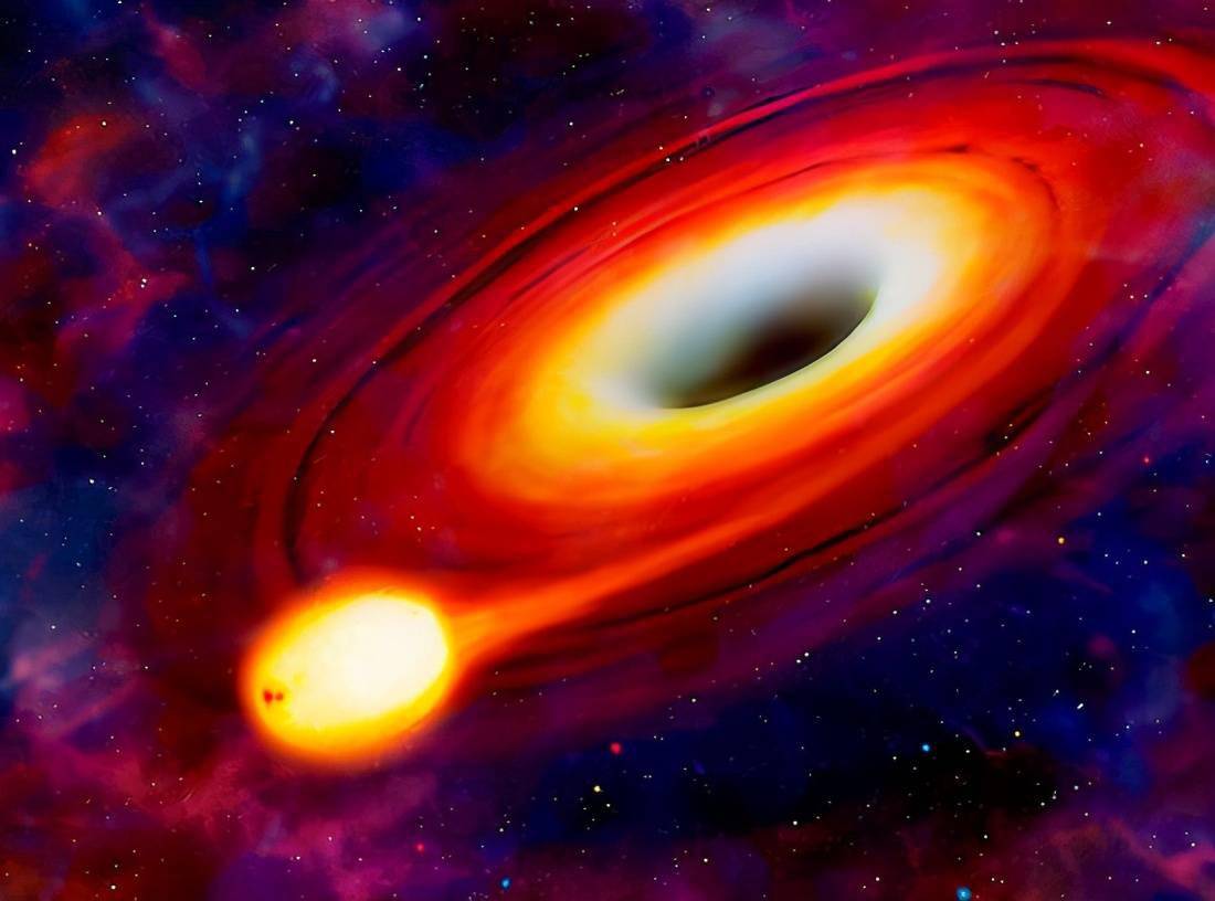 科学家发现最小的黑洞,把旁边比它大万亿倍的红巨星拧成了水滴形