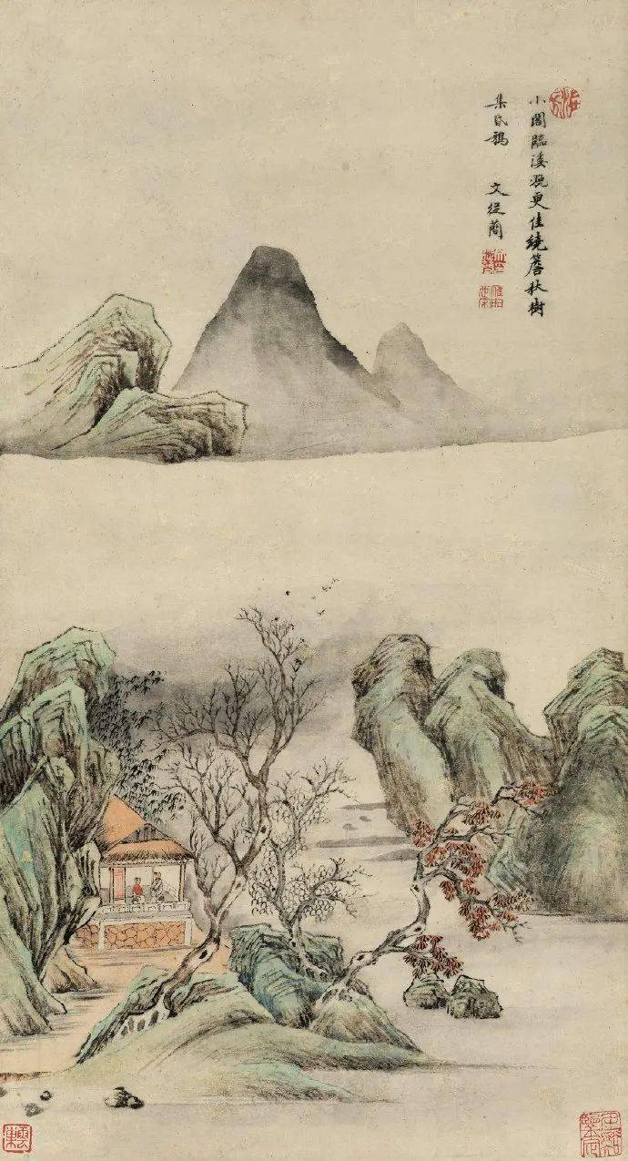 晚明山水画家文从简画承家法,更参唐伯虎遗韵,晚自出机杼,以疏秀逋峭