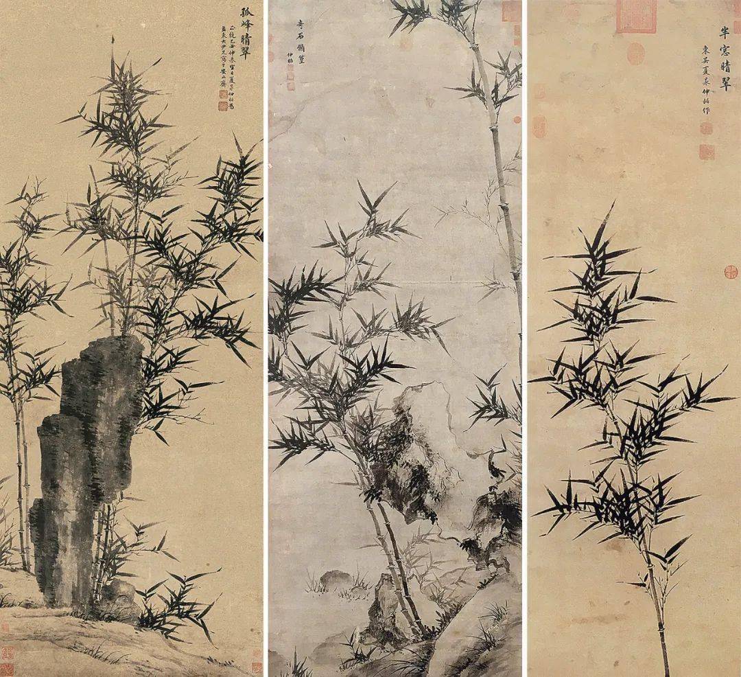 夏作墨竹长卷,常以大笔侧锋挥扫而出,后补以披麻,解索,折带等皴法