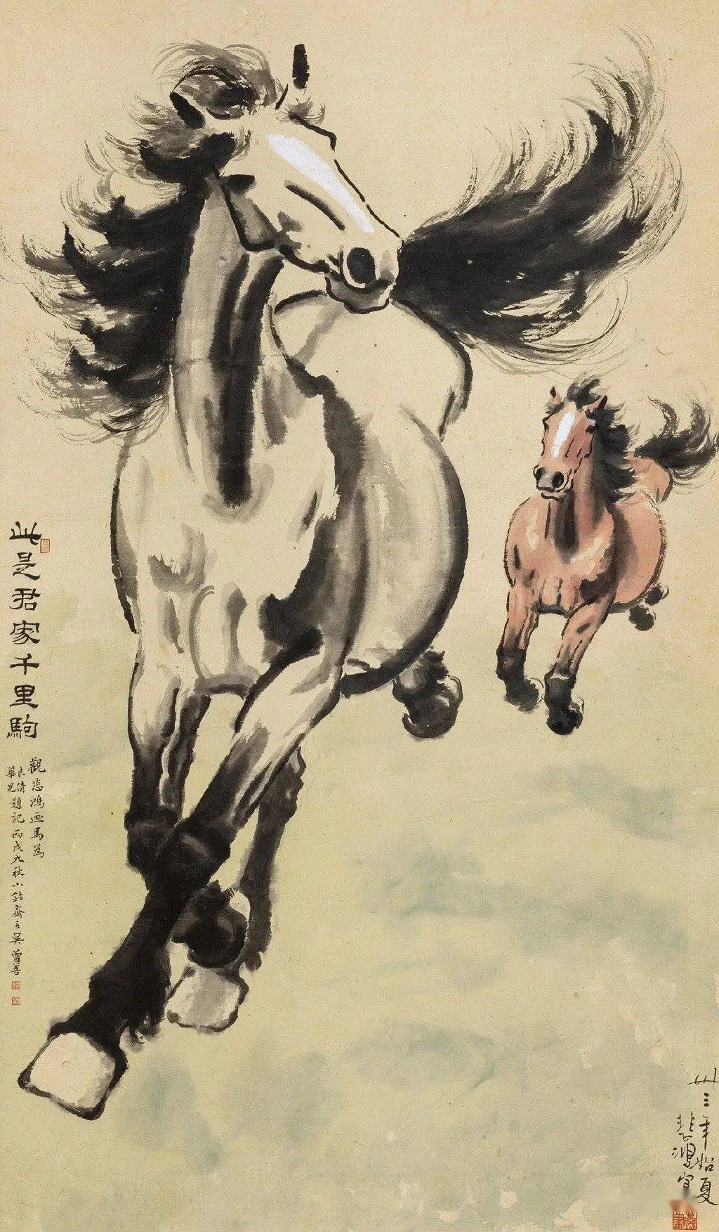 颯馬！／「徐悲鴻」／中国字画／真筆？巧芸？ 一洗萬古凡馬空——