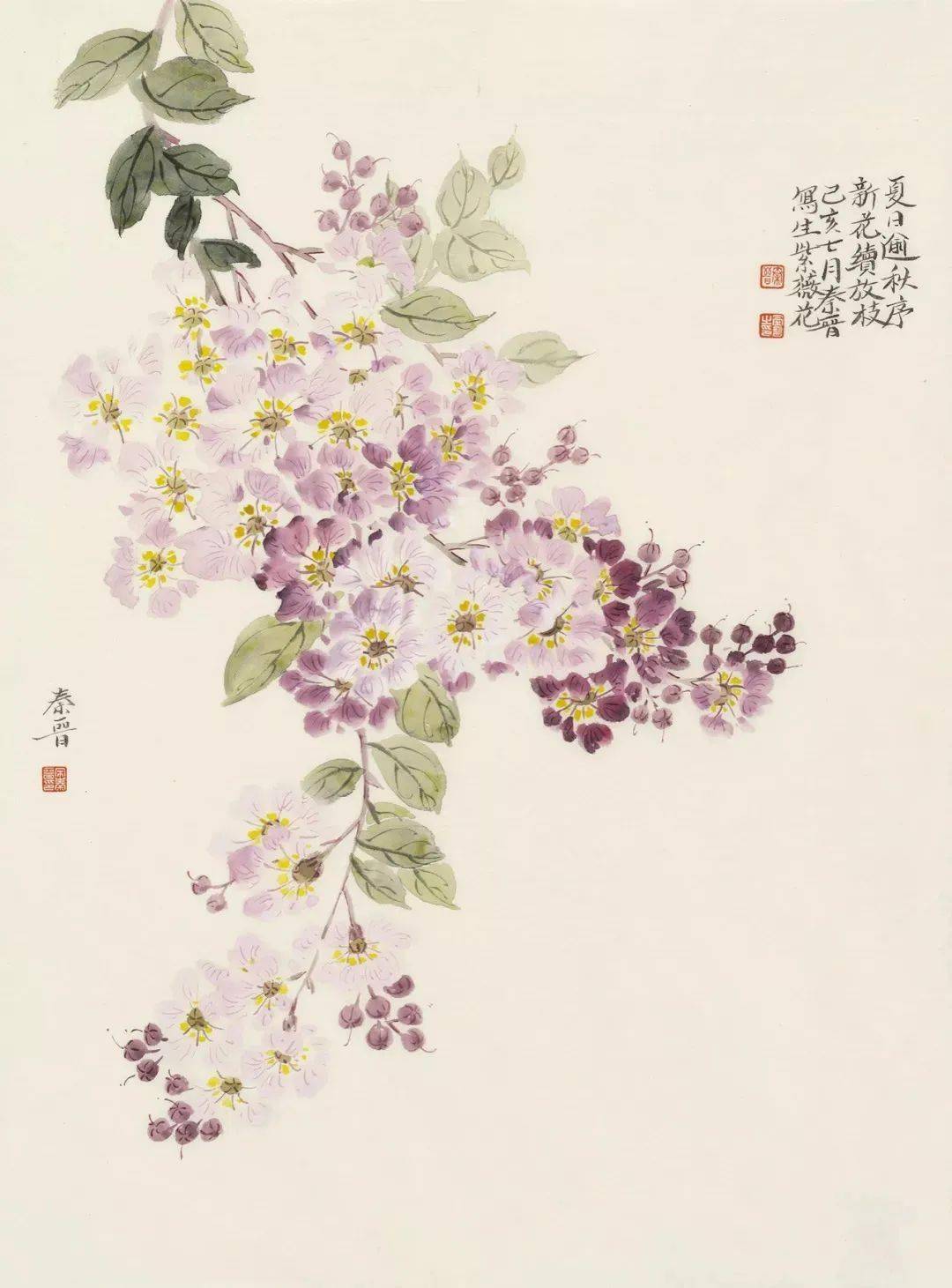 中国古美術・花卉図三尺画芯・朱軍印款・水墨彩色画・純手描き・文房・宣紙・带水印 中国古美術・花卉図三尺画芯・朱軍印款・水墨彩色画・純手描き・文房