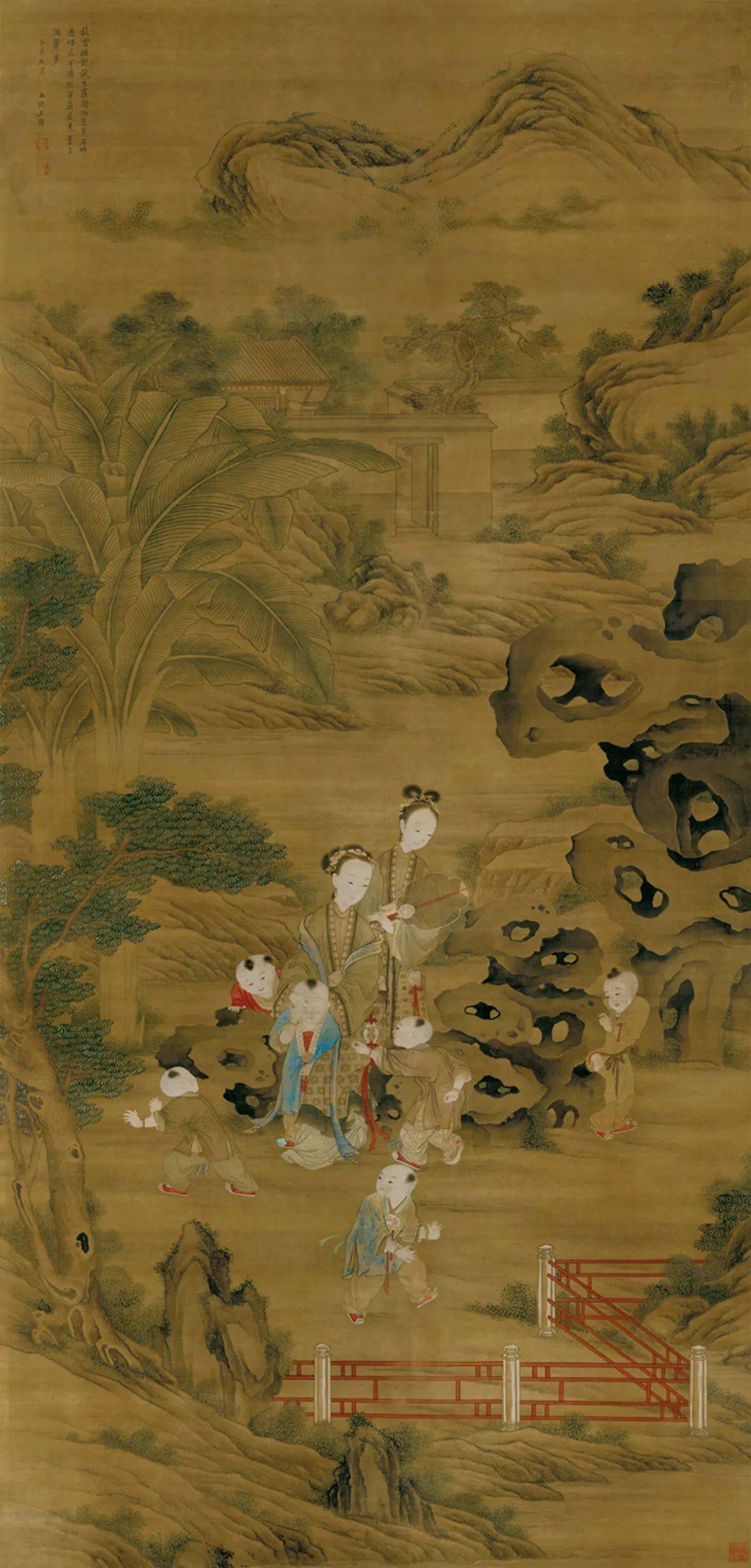 [清代]王朴《婴戏图》,绢本设色, 115×240cm.天津博物馆藏.
