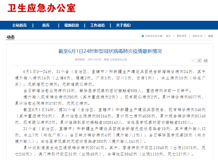 截至6月2日0时我省新型冠状病毒肺炎疫情最新情况 病例