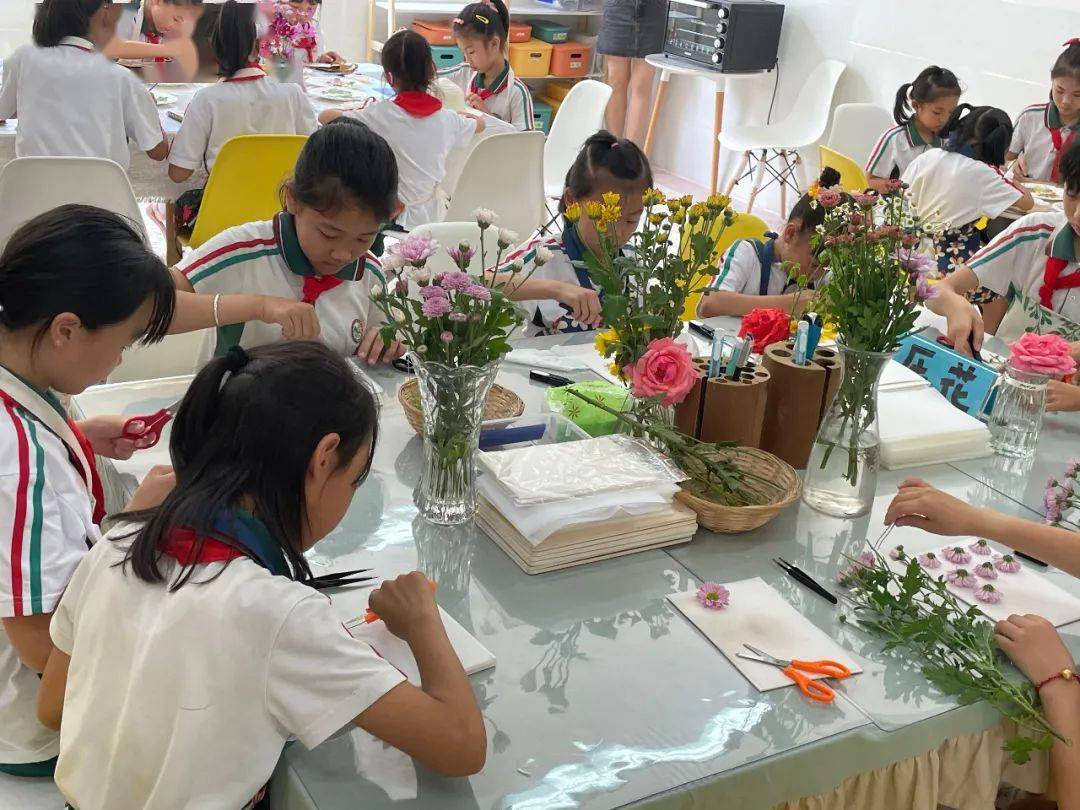 山韵压花永伴成长市专家组到武平第三实小考评指导压花艺术工作坊