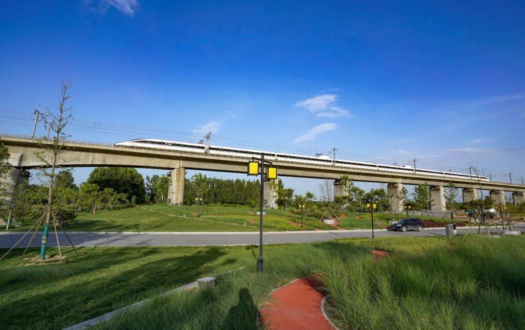 5月26日,一列高铁从"公园"穿过.摄影:马健