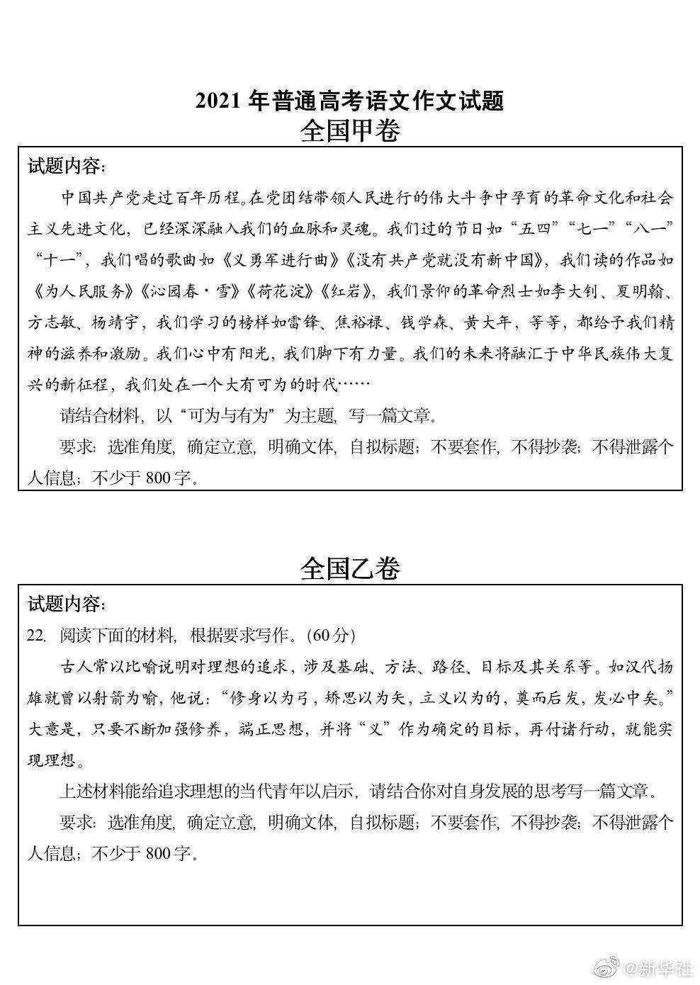 北京,天津,上海,浙江自主命制4套 历届高考作文题回顾 2000年-2020年