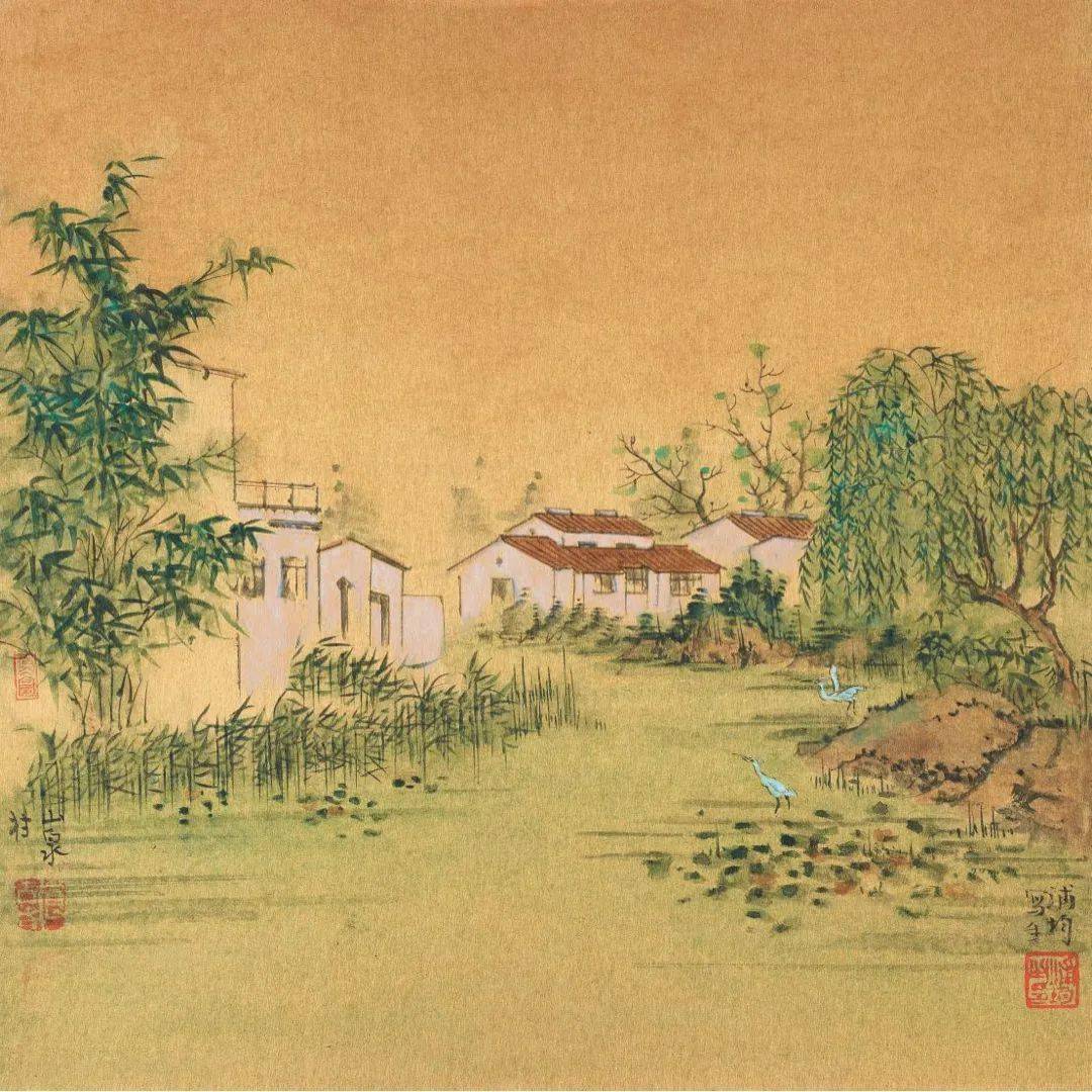 烟雨江湖忘忧村山水画图片