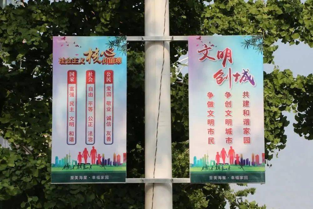 海星办事处:灯杆上的宣传风景线_高杨