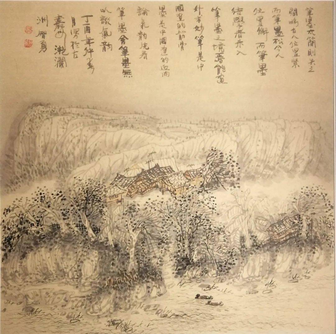 他笔下淡淡的净洁的淡墨山水画