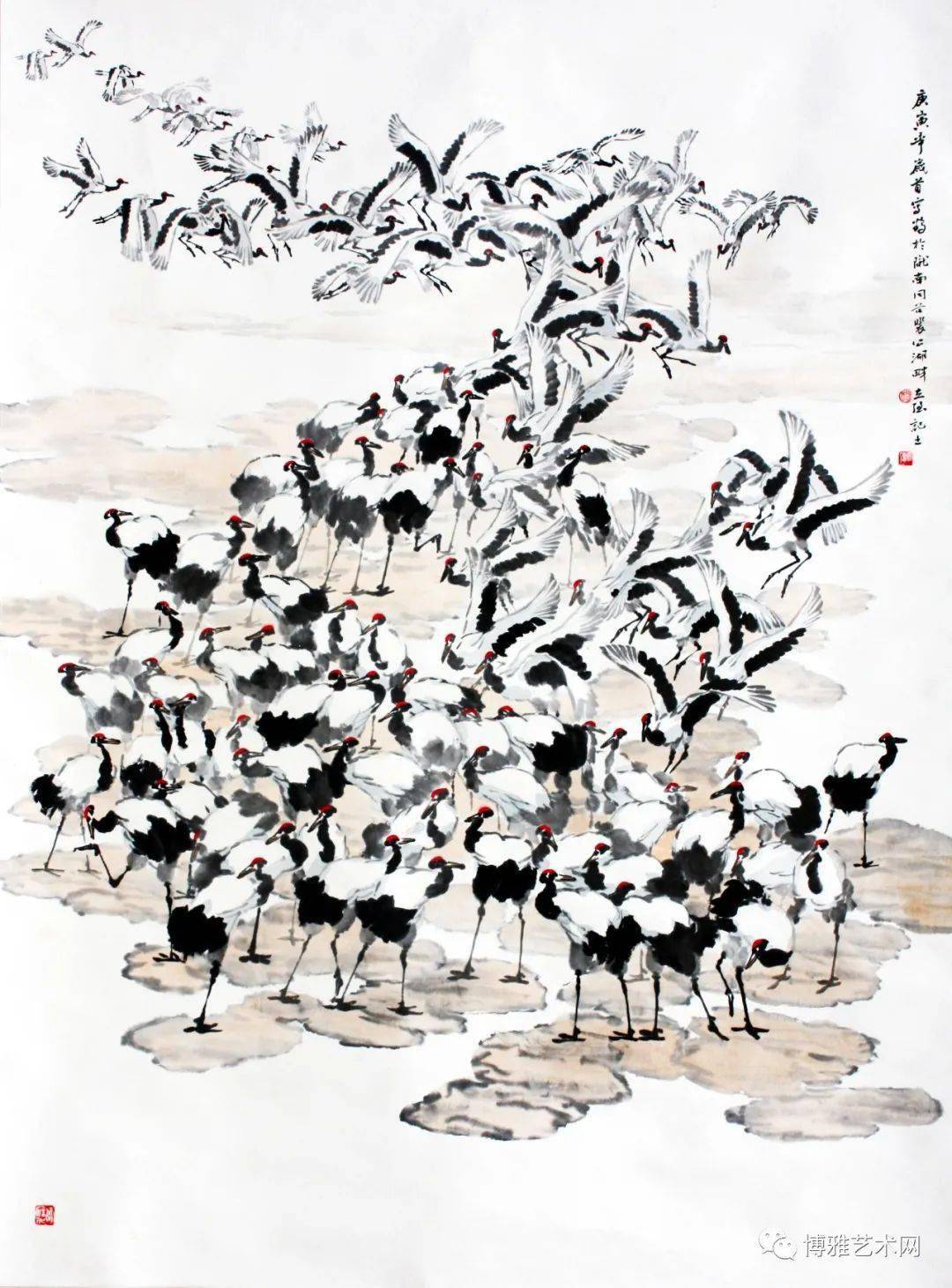 鹤鸣九皋——杨立强写意白鹤作品微赏_纸本