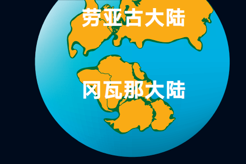 在超級大陸盤古大陸分裂成勞亞古大陸和岡瓦納大陸之後,後者向南