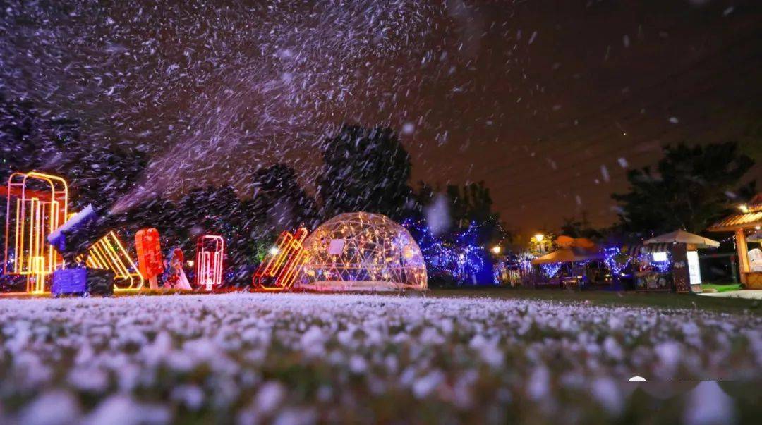 草坪上布景颇为别致,一支支五色霓虹"绘"成的冰淇淋亮起,置景还增加了