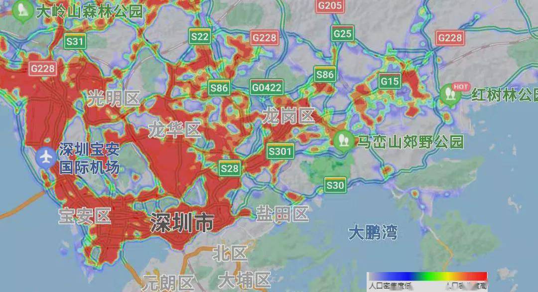 (深圳人口热力图) 图源:百度地图