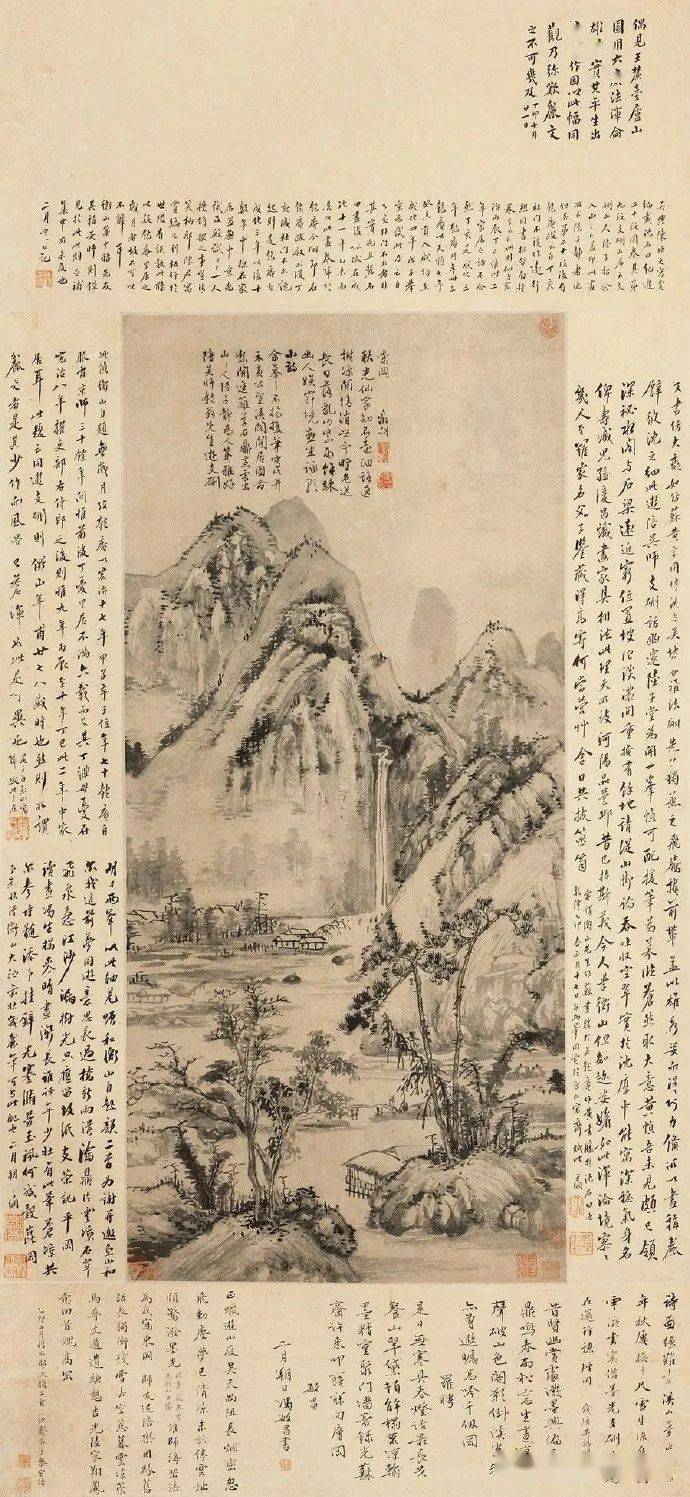 中国国画历代精品高清展:明 文征明 仿黄公望《溪阁闲居图》_赵宧光
