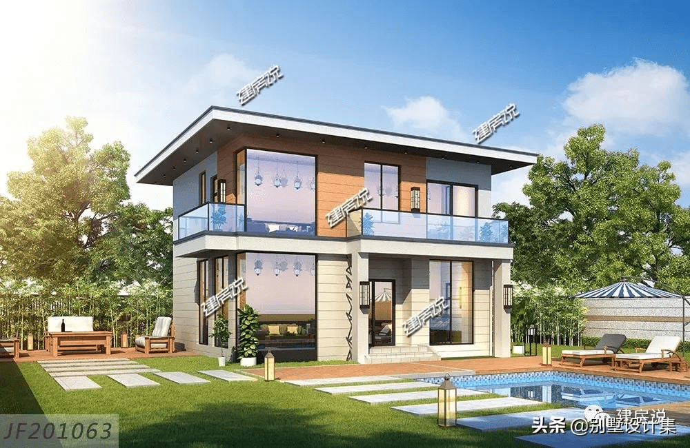 二层现代风别墅外观简洁明了整体户型比较方正时尚不老套