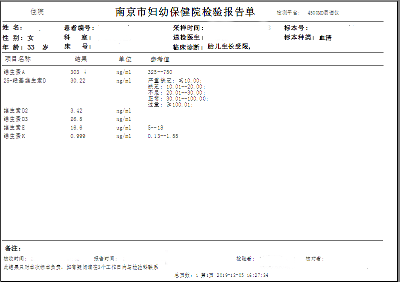 维生素化验单图片