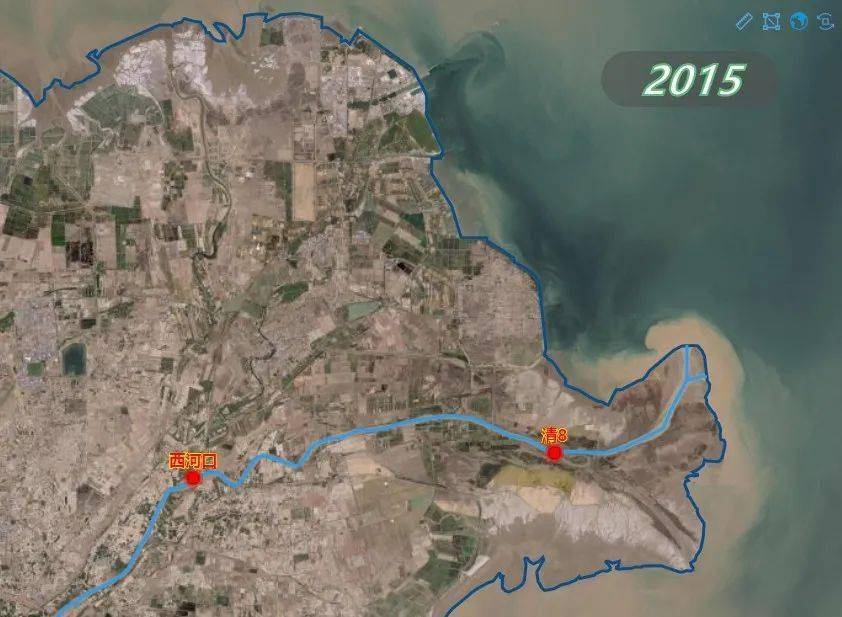 1997年以来,黄河入海口流路趋于稳定,向东北方向淤出,东南方向蚀退