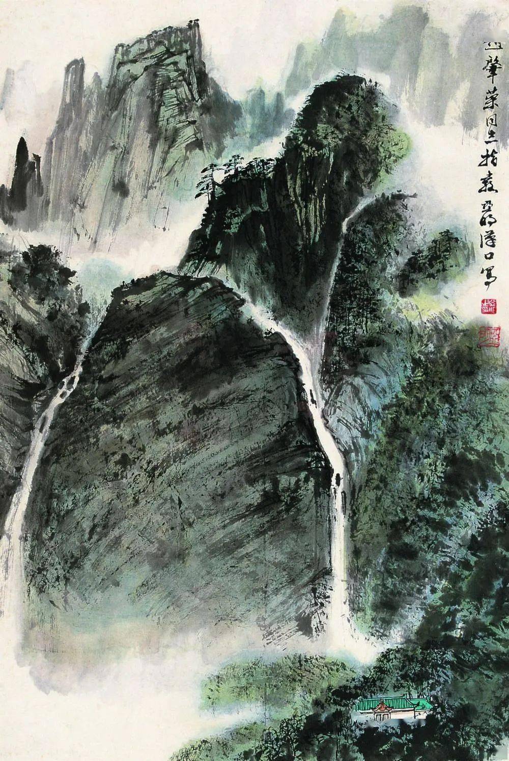 亞明畫山水,大膽作畫,細心收拾,如行雲流水,一氣呵成,畫面白雲繚繞