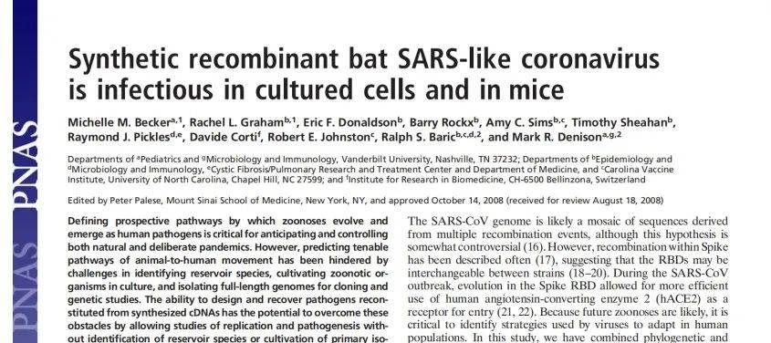 合成|美国2008年已人工合成SARS样冠状病毒？