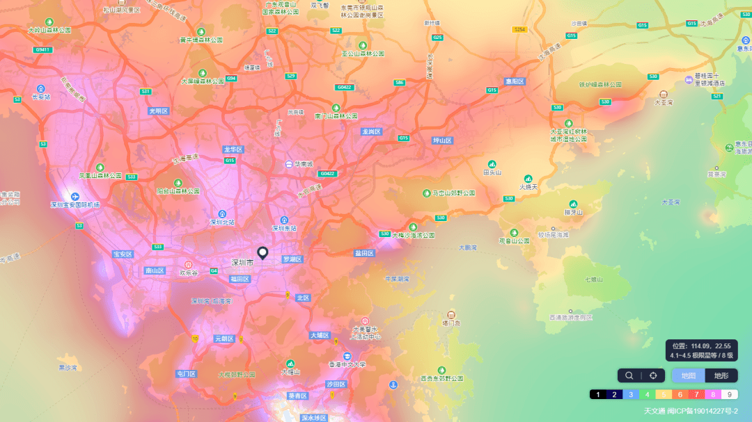 光污染地图,来源:天文通