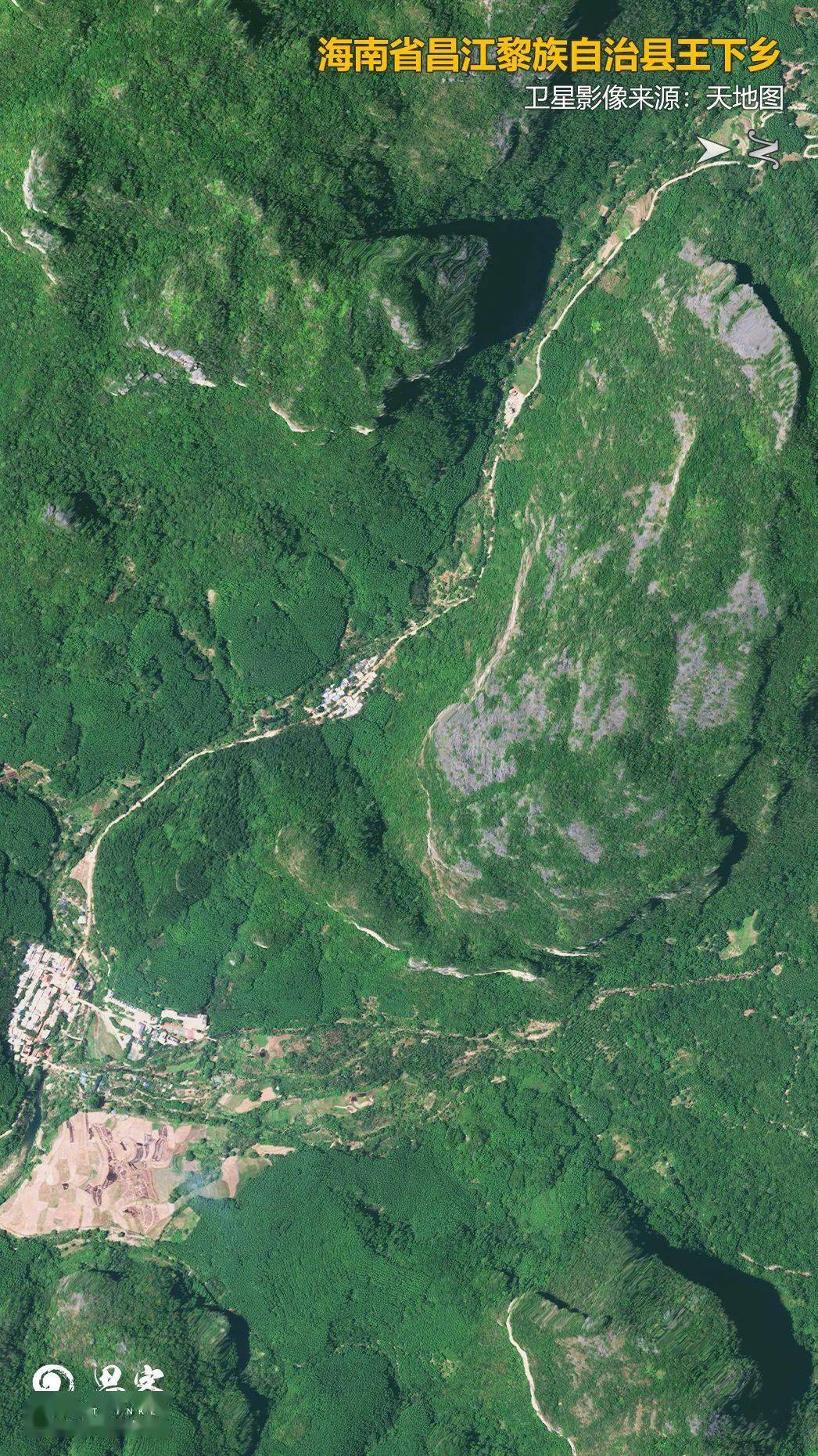 大山之外的乡镇卫星视角下的王下乡 卫星影像来源:天地图2016年昌江实