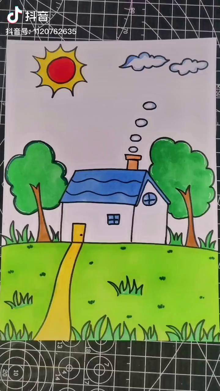 表现春天的简笔画房子图片