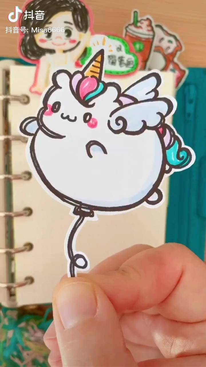 独角兽06气球手绘简笔画手账素材