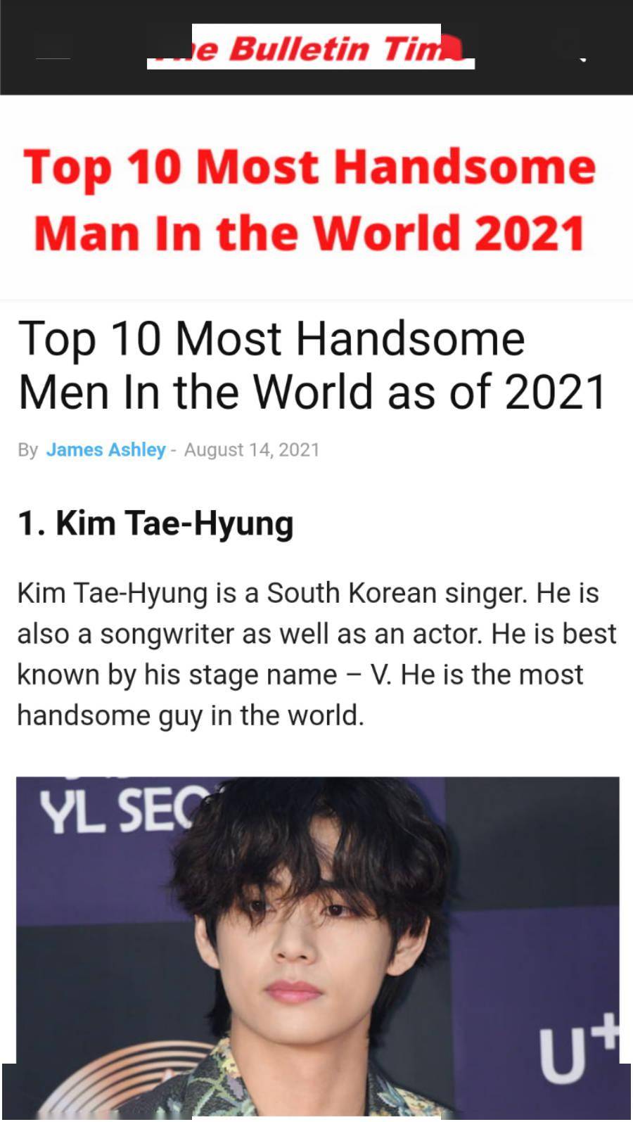 世界最帅排行榜_[星闻]防弹少年团V获得“2021世界上最帅的男人TOP10”一位...全球...