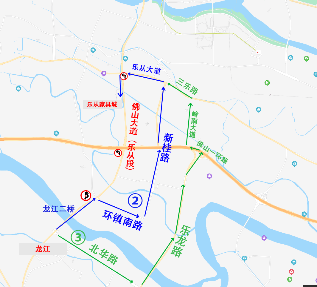 佛山一環環鎮西路出入口—環鎮西路—新馬路—樂從鎮政府②藍色路線