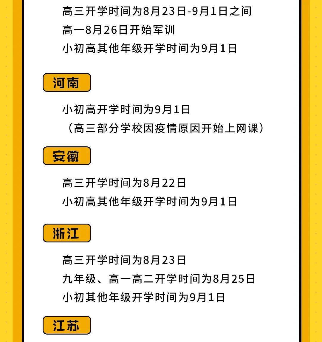 最新2021年全国各地最新开学时间汇总表已出炉