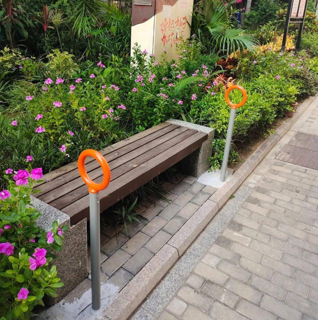 在图强小区,公共座椅两侧都增加了环形扶手,让老人久坐站起时,可抓住