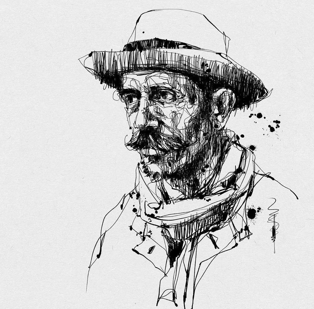 水笔素描速写,线条感十足!