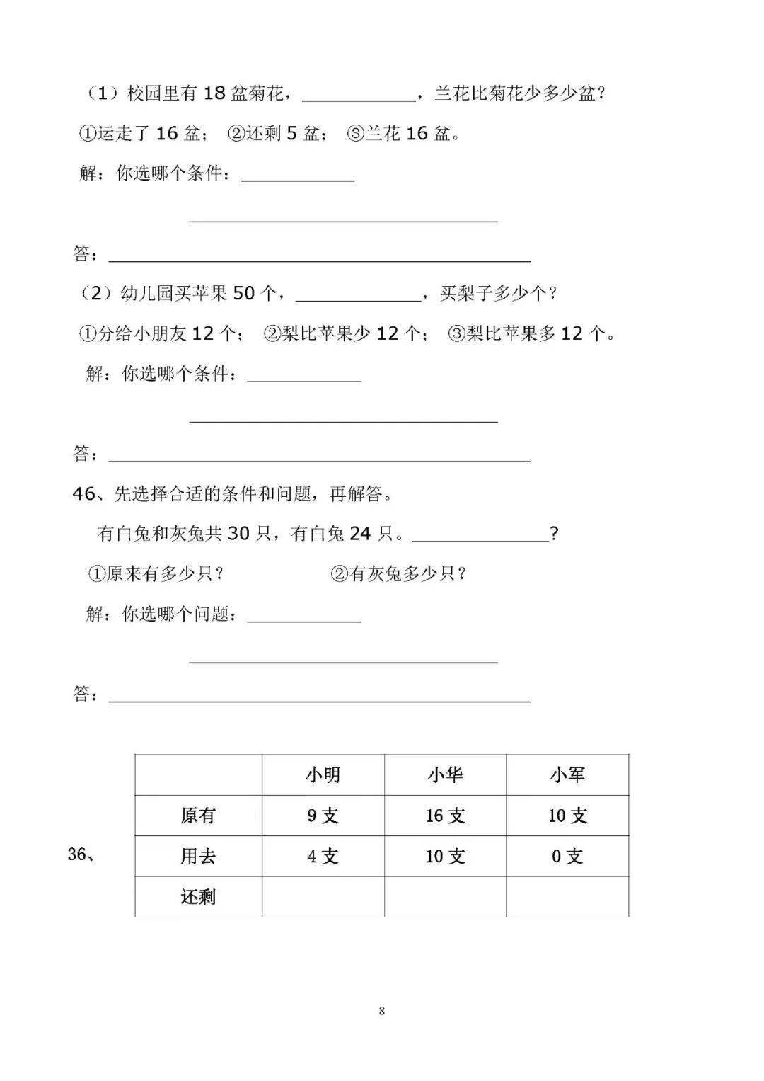 一年級數學10以內加減法應用題