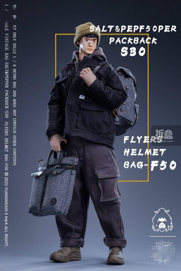 蜡布|猿行师 1/6 F50头盔包 S30复古双肩包 潮流兵人人偶配件