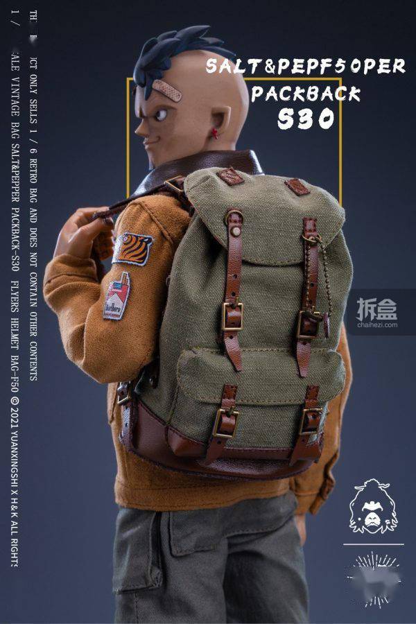 蜡布|猿行师 1/6 F50头盔包 S30复古双肩包 潮流兵人人偶配件