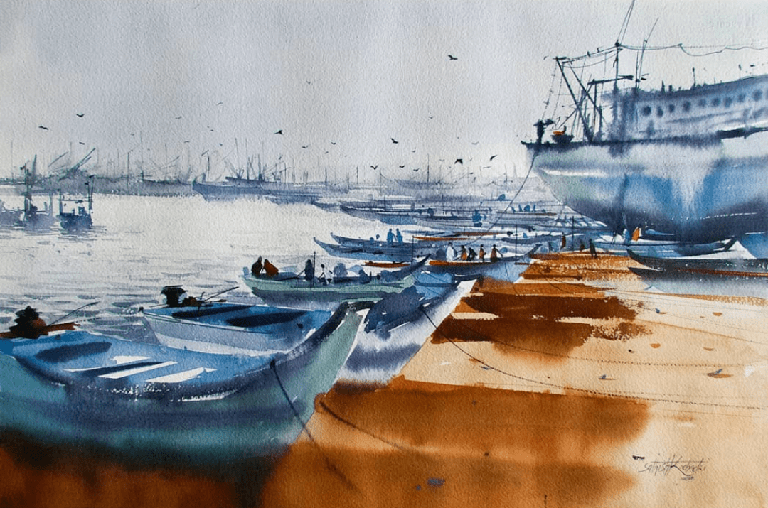 印度水彩画家——sathish kochadai作品欣赏(船系列)