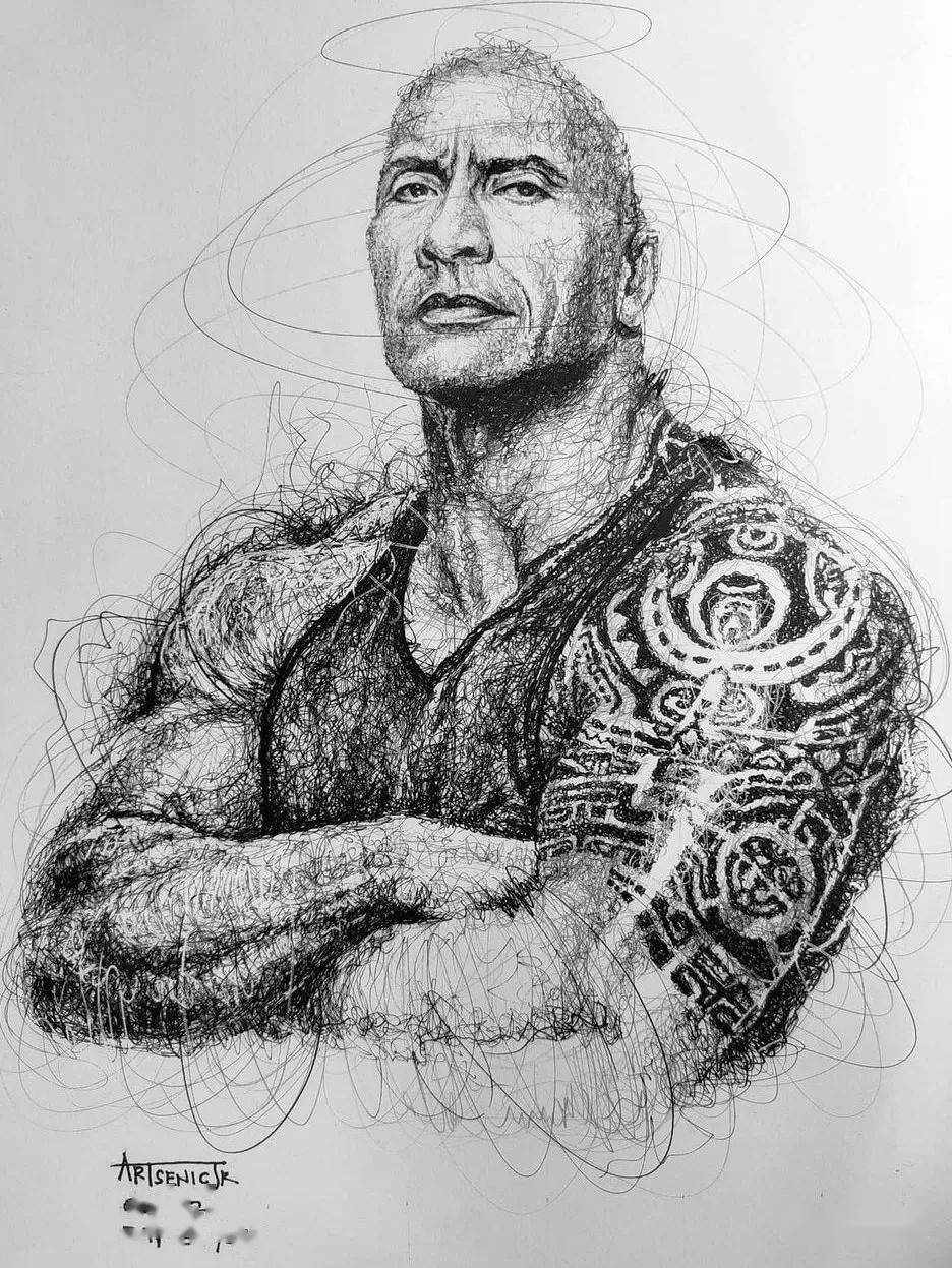 一位用长曲线画肖像素描的牛人