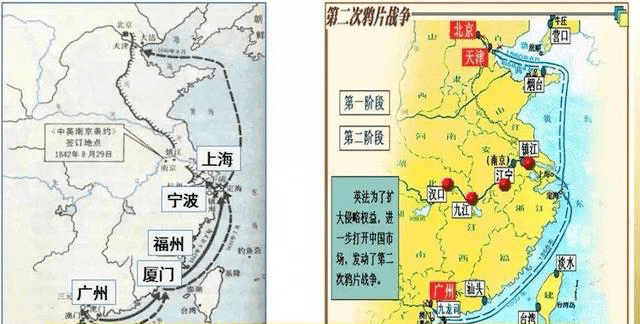鸦片战争之后,中国战败,中国开放五口通商,很多外国商品不必再从广州