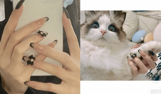 丝带|高级感甜酷甜酷的暗黑系美甲丨涂上你就是最酷的girl！