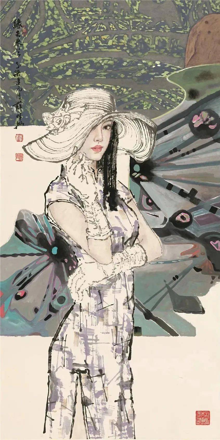 他的水墨美女,神态典雅,形象优美,人见人爱!