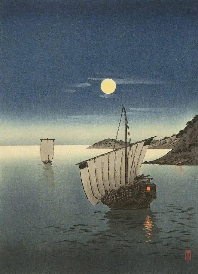 绘画| 滟滟随波千万里,何处春江无月明._浮世绘