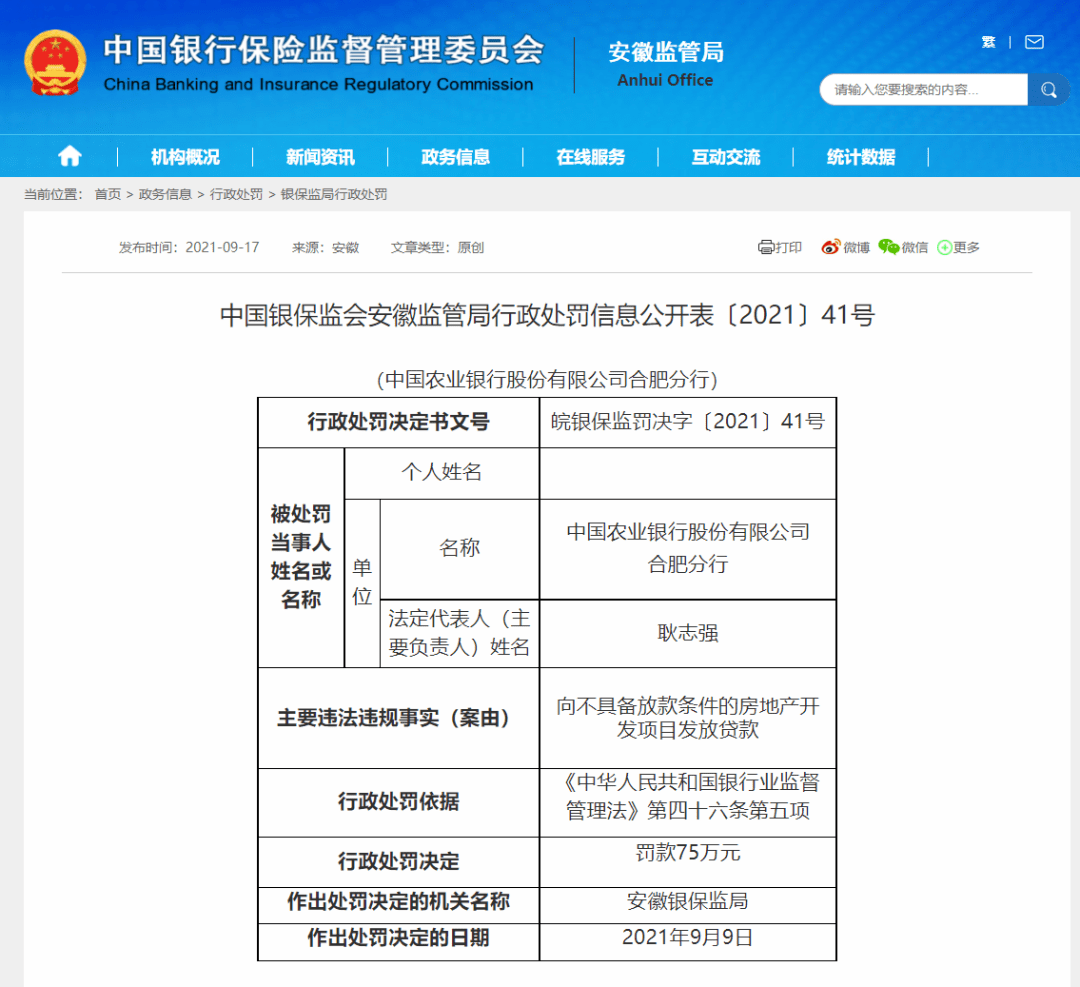 監管局行政處罰信息公開表更新多個行政處罰信息,中國農業銀行股份