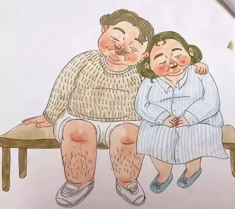 80岁夫妻插画图片